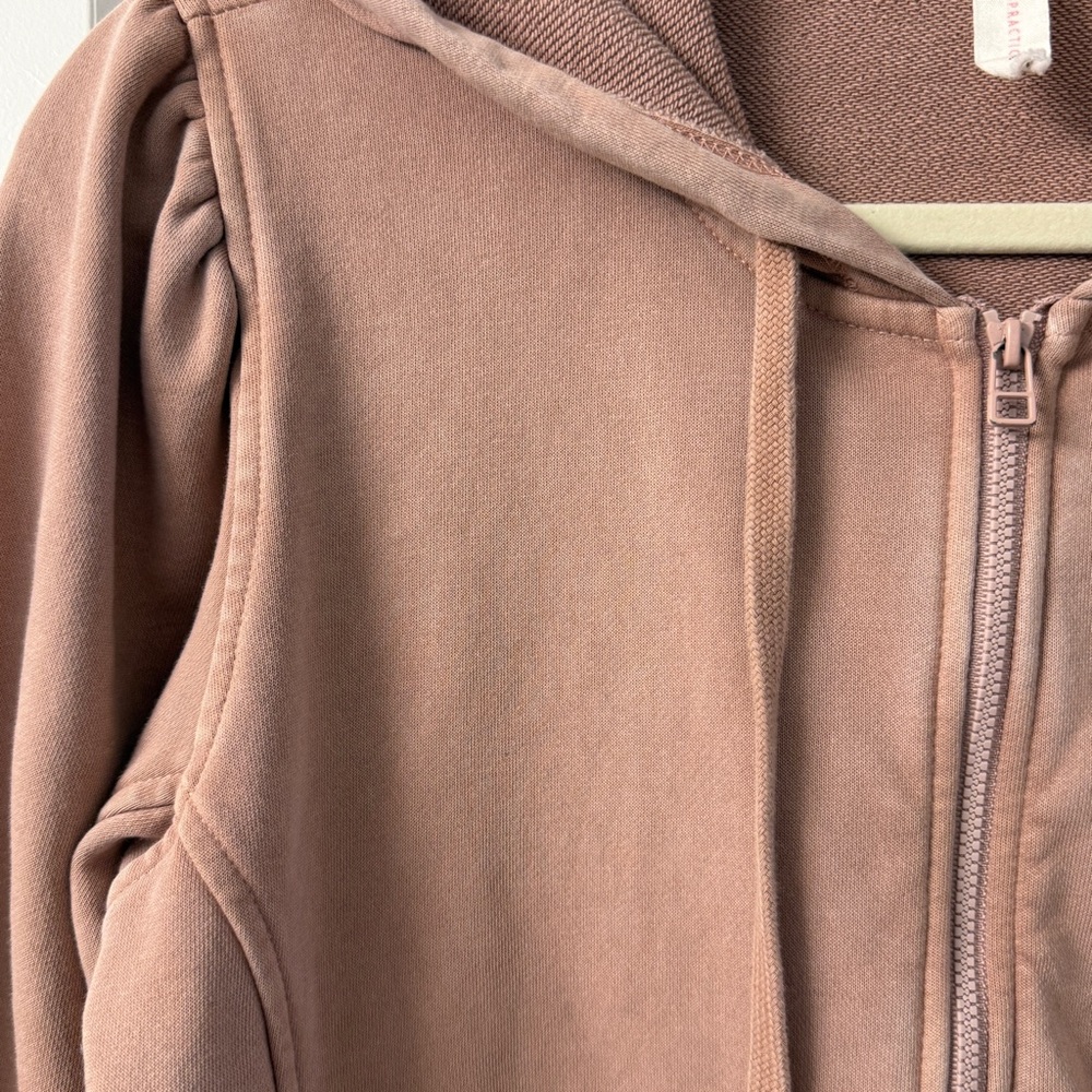 Daily Practice Anthropologie Puff Sleeve Zip-Up Hoodie Mauve Pink S Cozycore - Picture 4 of 8